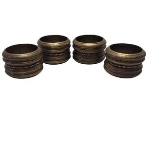 Vintage Hollow Brass Napkin Rings w/ Ribbed Rope‎ Design- Set of 4